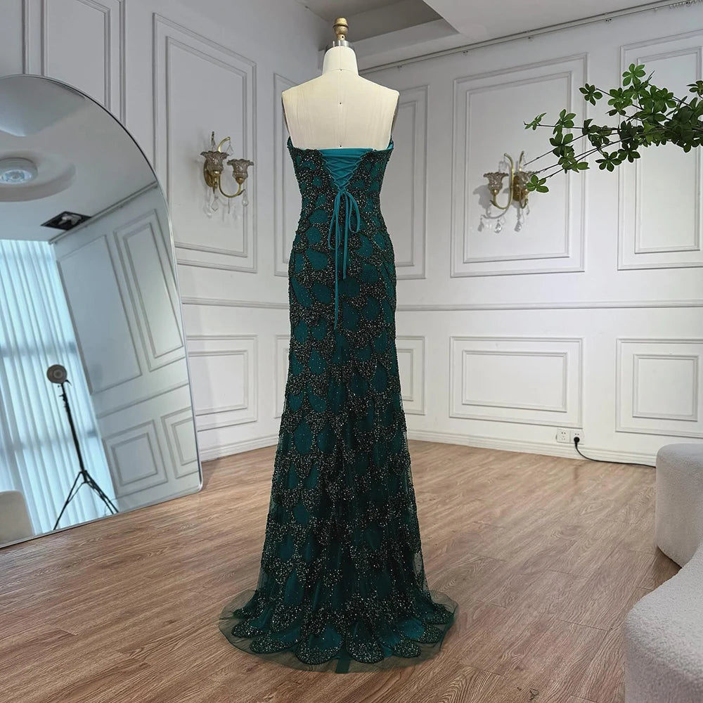 Elegant Green   Mermaid Evening Dress Arabic Style LA73117