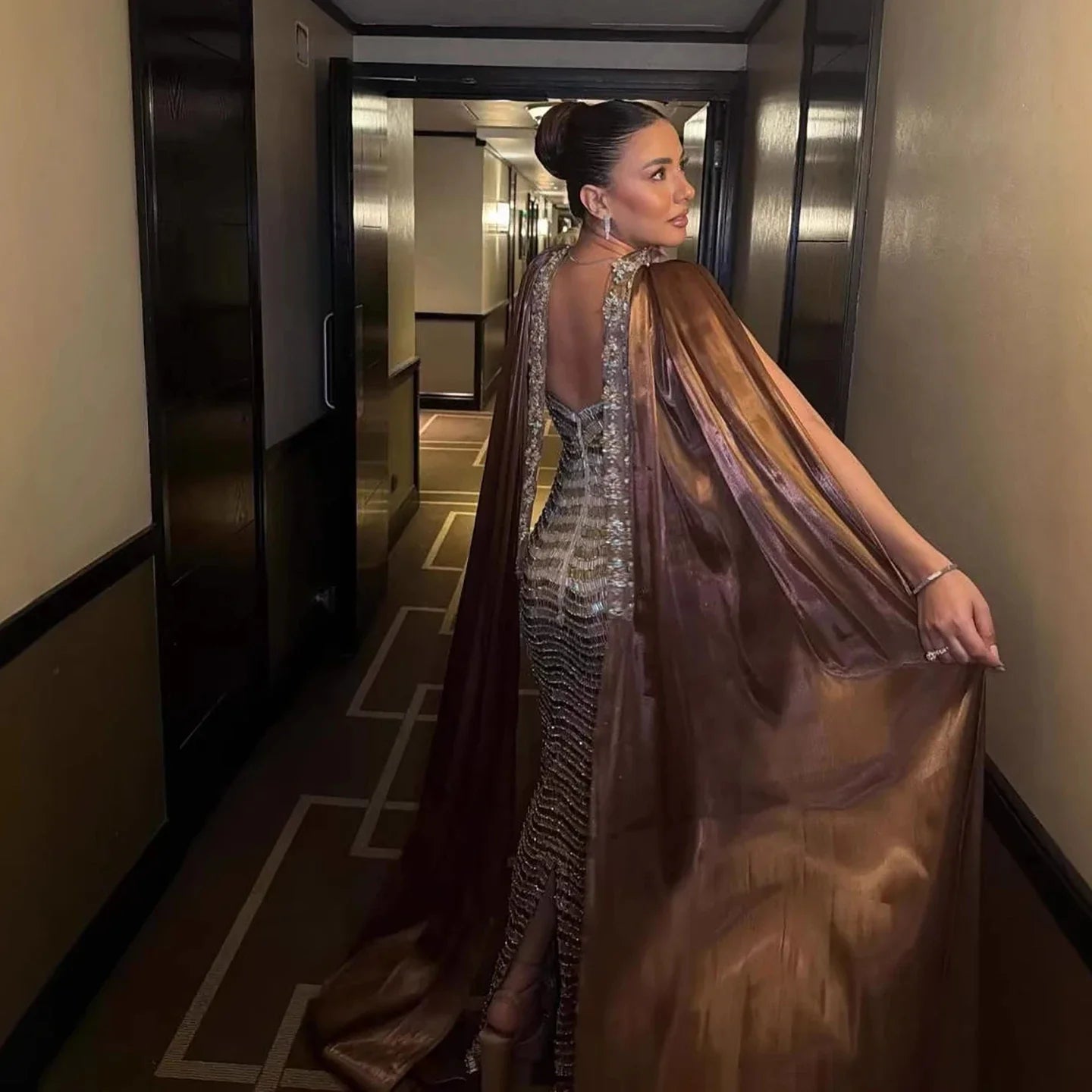 Luxury Caramel Beaded Mermaid Evening Dress LA73447