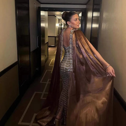 Luxury Caramel Beaded Mermaid Evening Dress LA73447