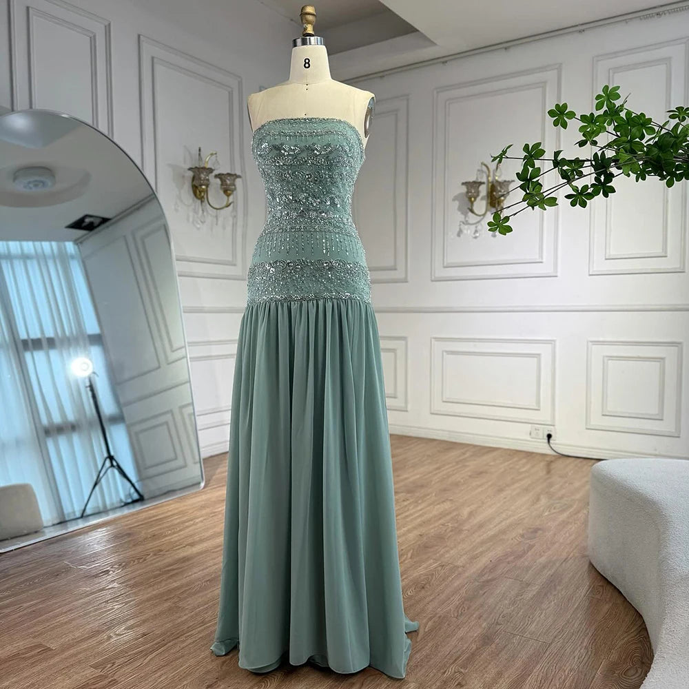 Luxury Sage Green A-Line Evening Dress with Cape LA73044A