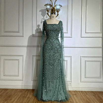 Arabic Caramel Beaded Mermaid Evening Dress with Cape Sleeves LA72400A