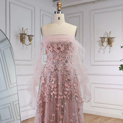 Elegant Pink 3D Flowers Evening Dress with Gloves LA72912