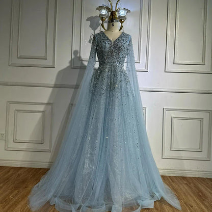 Luxury Blue Evening Dress with Cape  2025 LA72968