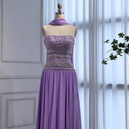 Lilac   Beaded A Line Arabic Evening Dress LA73044