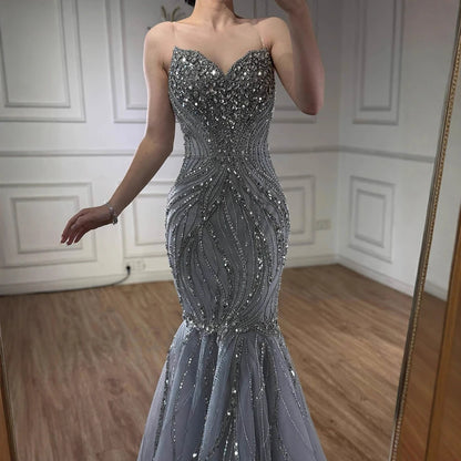 Luxury Pink Beaded Strapless Mermaid Evening Dress LA73124