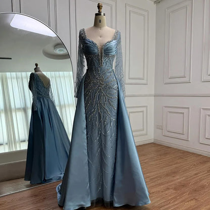 Luxury  Muslin Blue hijab Evening Dress With Long Sleeves LA72963