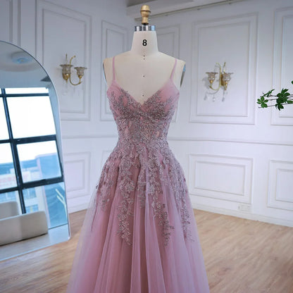 Luxury Pink Tulle A Line Prom Dress with Appliques LA73009