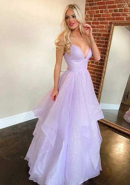 Serene Hill  Arabic Lilac Elegant Spaghetti Strap Backless A-Line Prom Dress for Women | Wedding Party LA72676