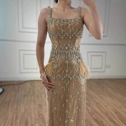 Bling Gray Mermaid Feather Arabic Midi  Evening Dress with Cape LA72334