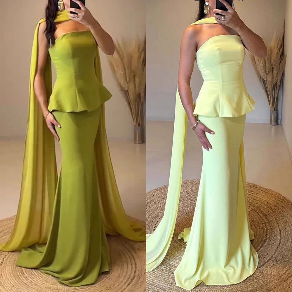 Luxury Olive Green Mermaid Evening Dress with Cape LA73165A
