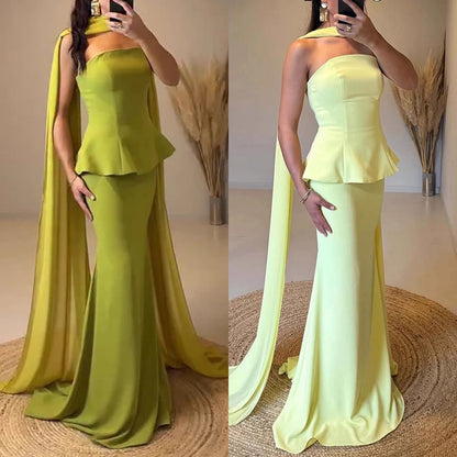 Luxury Olive Green Mermaid Evening Dress with Cape LA73165A