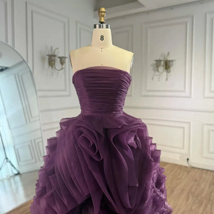 Luxury Purple 3D Rose Flower Strapless Princess Evening Dress LA73176