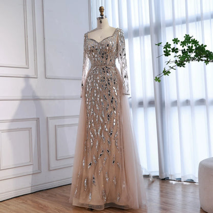 Luxury Arabic Nude Long Sleeve Mermaid Evening Dress LA73113A