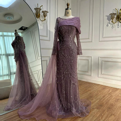 Luxury Pink Beaded Mermaid Evening Dress with Overskirt LA72348A