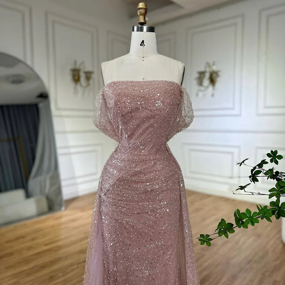 Luxury Dubai Customize  Pink Elegant Saudi Mermaid Beaded Arabic Evening Dresses Gown For Formal Occasion LA72204A