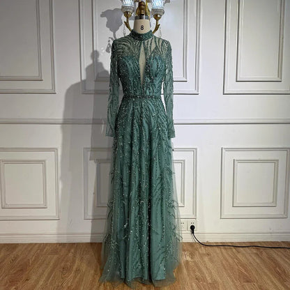 Elegant High Neck A-Line Beaded Evening Dress LA71682A