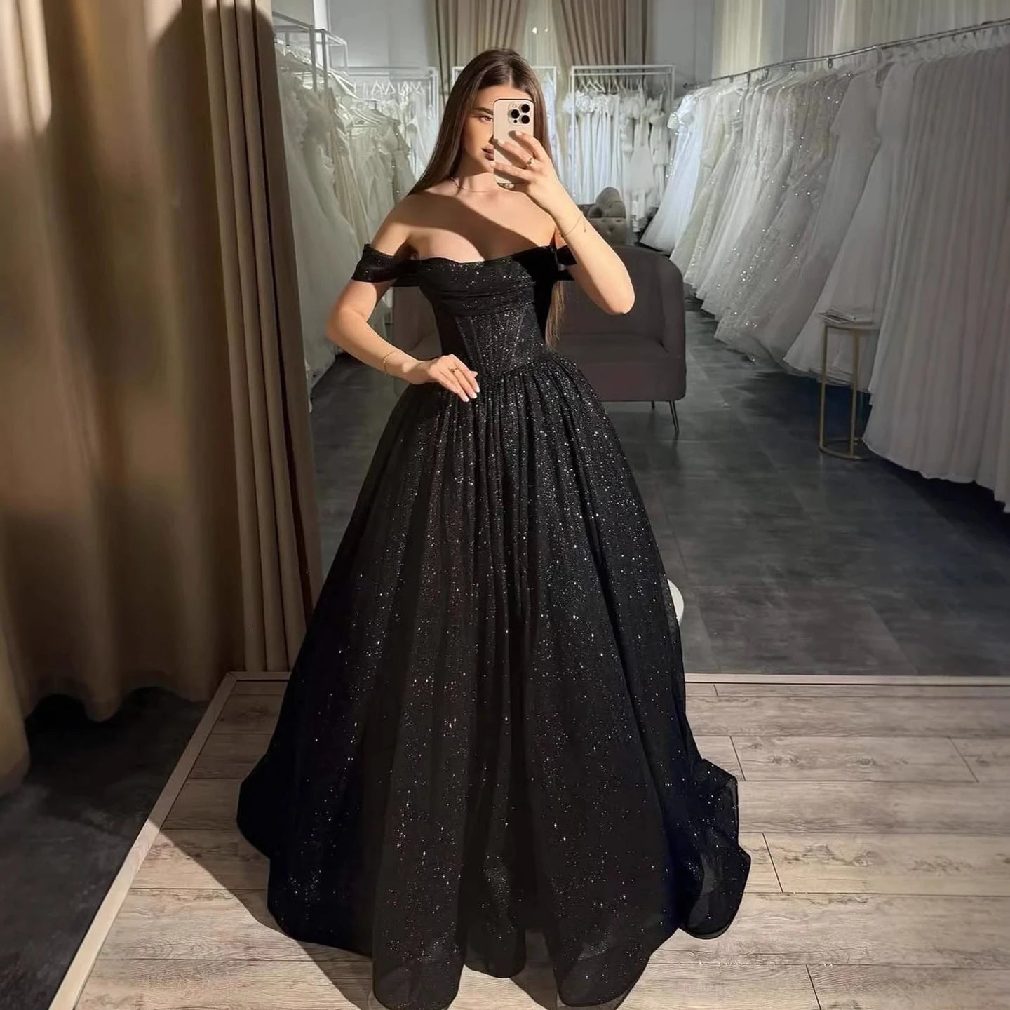 Luxury Pink Sequin Off Shoulder Evening Dress Ball Gown LA73456