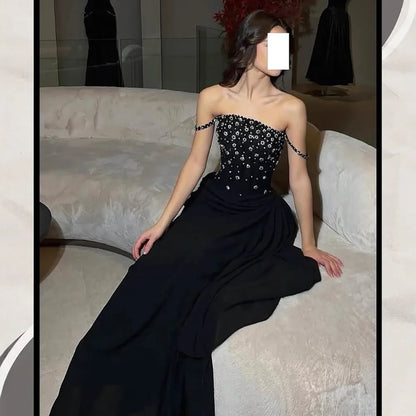 Luxury Black Beaded Mermaid Prom Dress with Spaghetti Straps LA73047
