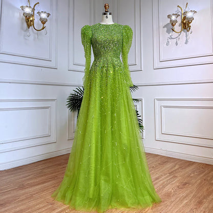 Green Mermaid Elegant With Skirt Sleeves Beaded Evening Dresses Gowns For Party LA71762