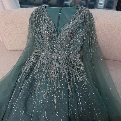 Luxury Caramel Dubai Evening Dress with Cape LA73269