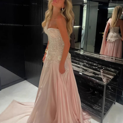 Luxury Pink Arabic Floral Evening Dress With Cape LA73451