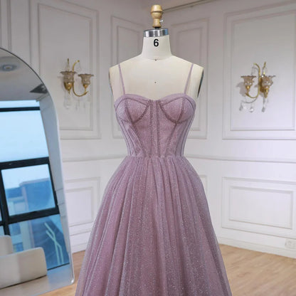 Luxury Pink Glitter A-Line Evening Dress with Corset Bodice LA73017