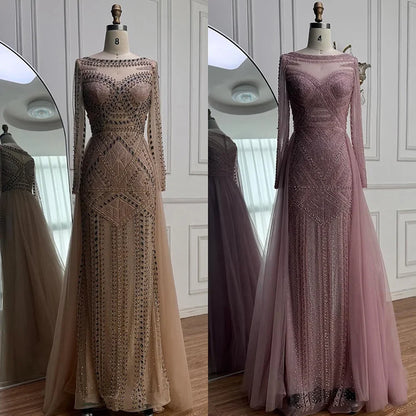Luxury Dubai Nude  Evening Dress With Long Sleeves LA72967