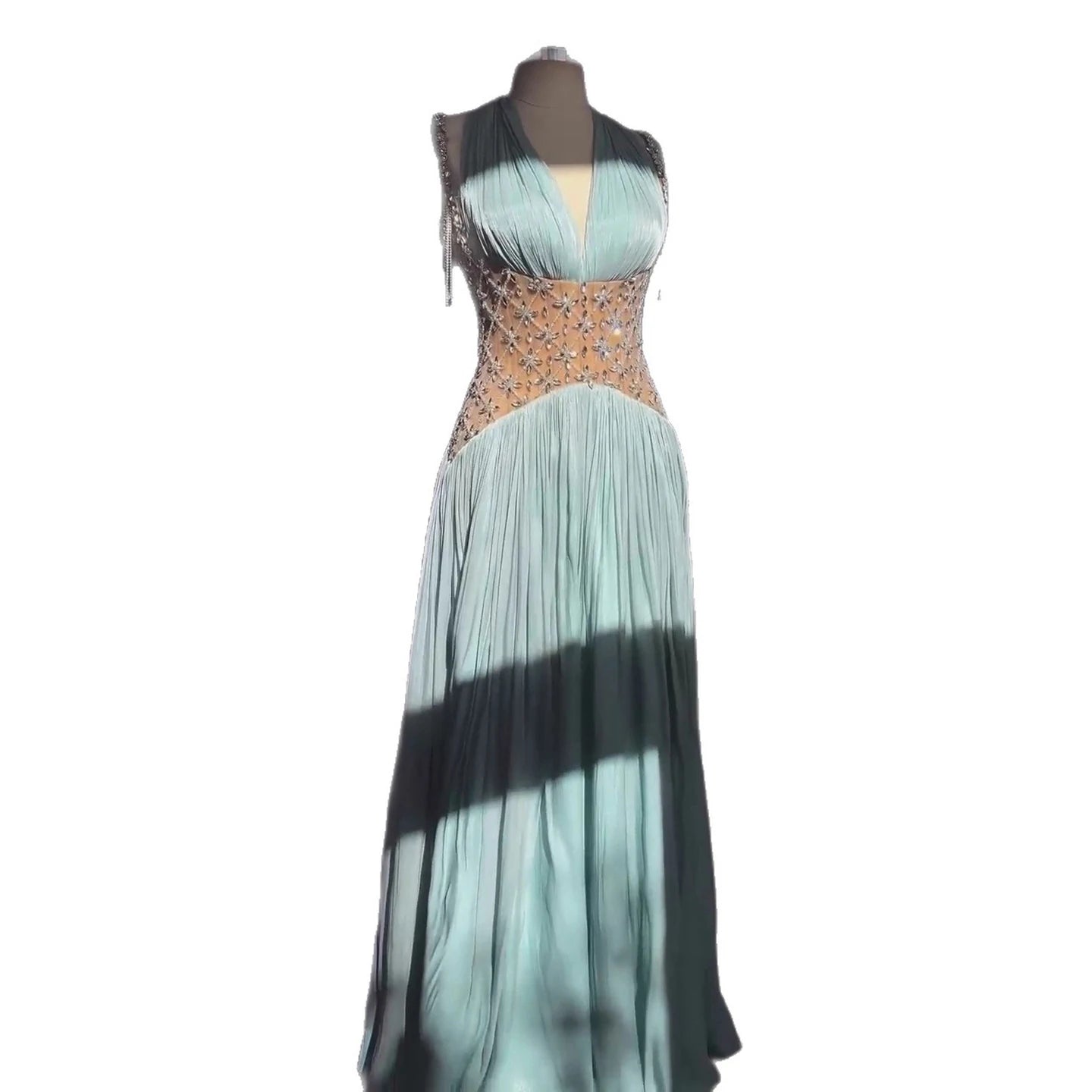 Luxury Turquoise Crystal Beaded A-Line Evening Dress LA73421