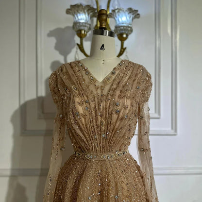 Luxury Nude A Line Beaded Evening Dress for Formal Occasion LA71803D