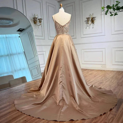 Sage Green Beaded Evening Dress Detachable Overskirt Party LA72733A