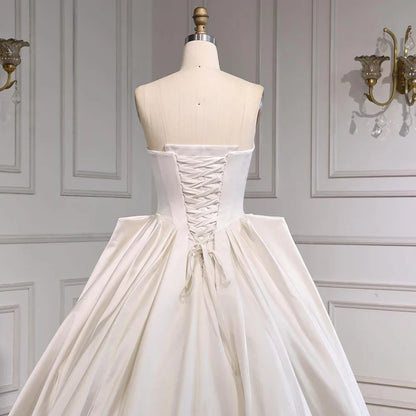 Elegant White Strapless Satin Ball Gown Wedding Dress HA2533