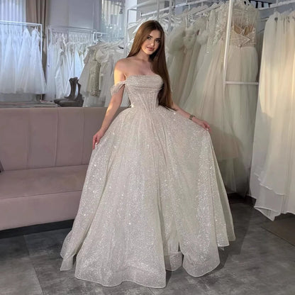 Luxury Pink Sequin Off Shoulder Evening Dress Ball Gown LA73456