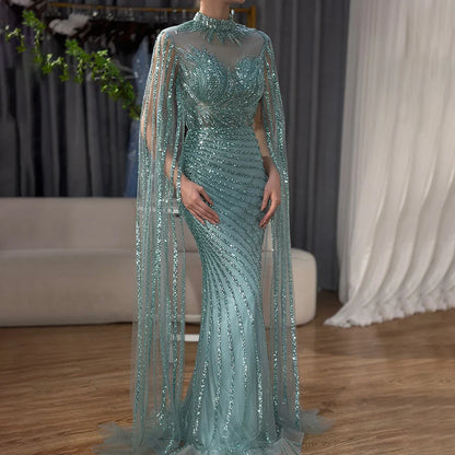 Luxury Dubai  Arabic Nude Mermaid Long Evening Dresses  With CapeLA71885B