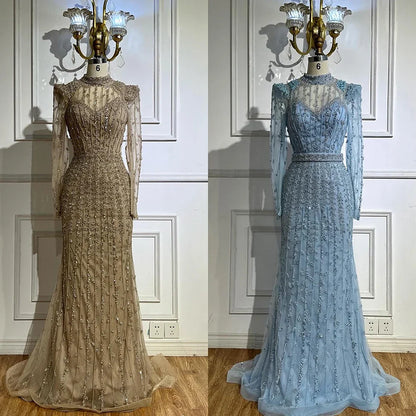 Modest Caramel Mermaid Evening Dress With Long Sleeve LA72826A