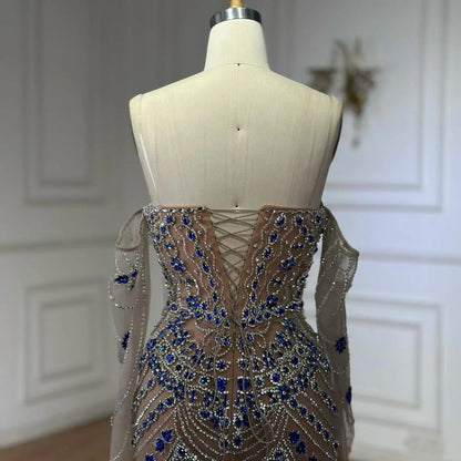 Luxury Blue Beaded Mermaid Evening Dress LA72858