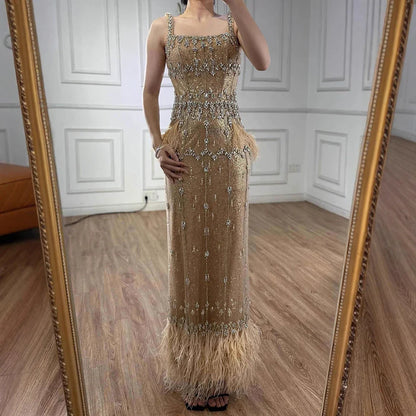 Bling Gray Mermaid Feather Arabic Midi  Evening Dress with Cape LA72334