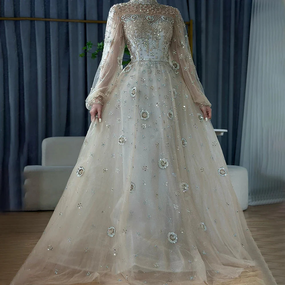 Elegant Champagne Evening Dress with Long Sleeves LA72594