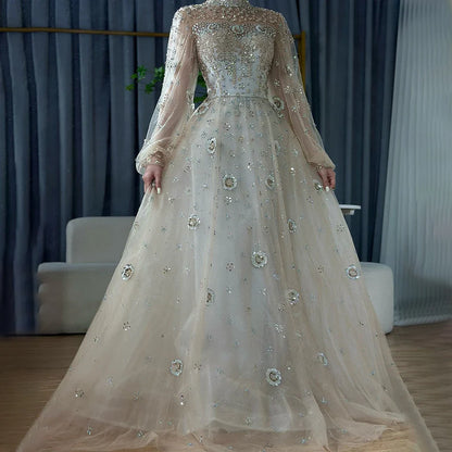 Elegant Champagne Evening Dress with Long Sleeves LA72594