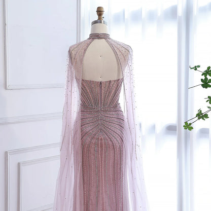 Luxury Dubai Caramel Beaded Evening Dress With Cape LA72811C