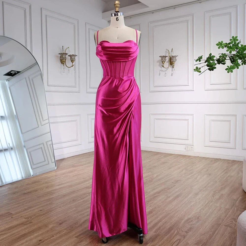 Pink Mermaid Sweetheart Ruched Silk Satin Evening Dress LA73153