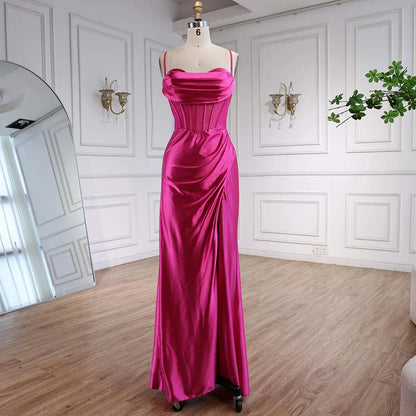 Pink Mermaid Sweetheart Ruched Silk Satin Evening Dress LA73153
