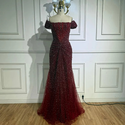 Luxury Designer Beaded Silver Nude Mermaid Evening Dress LA72905