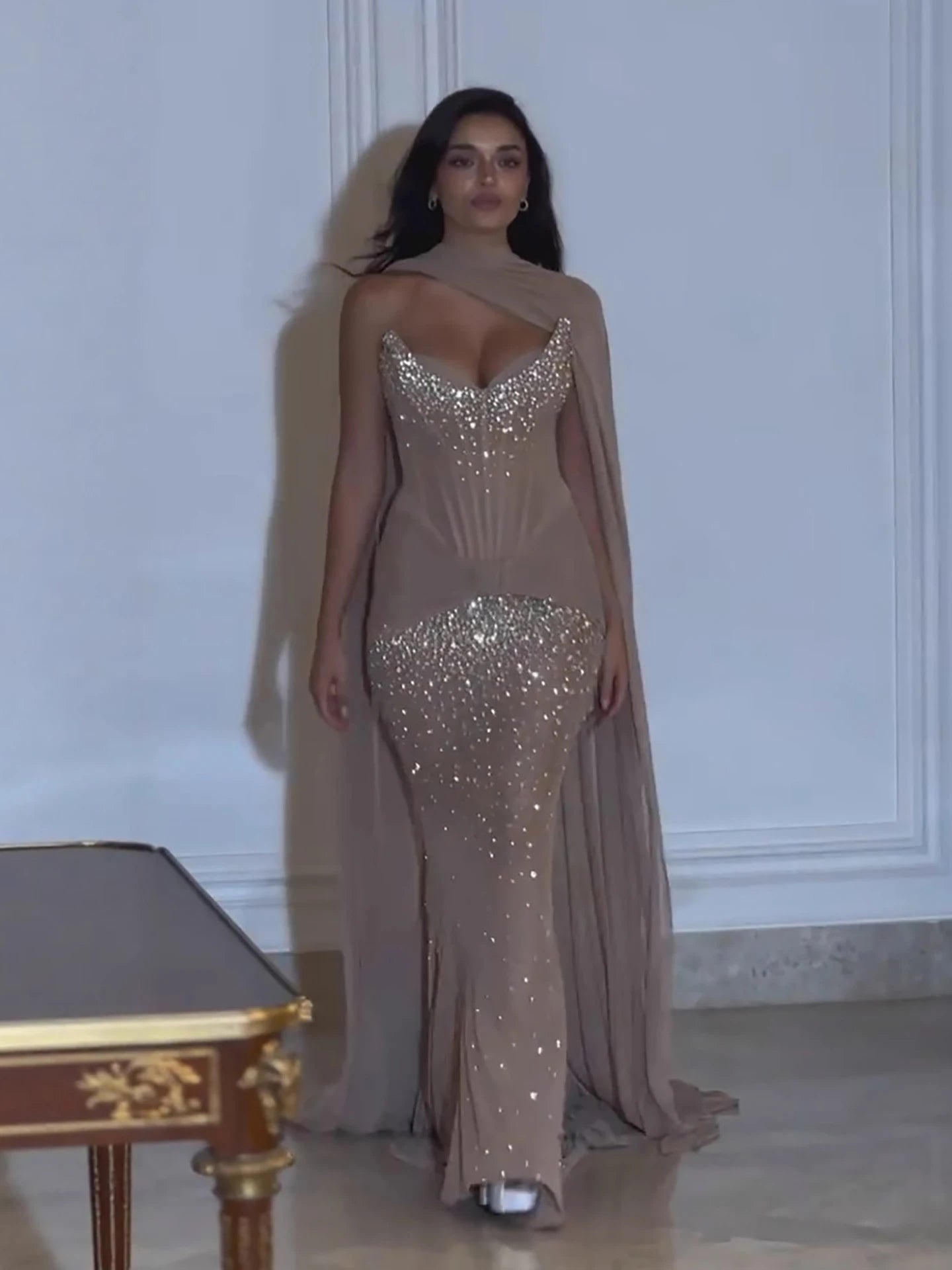 Luxury Arabic Nude Beaded Corset Evening Dress LA73343