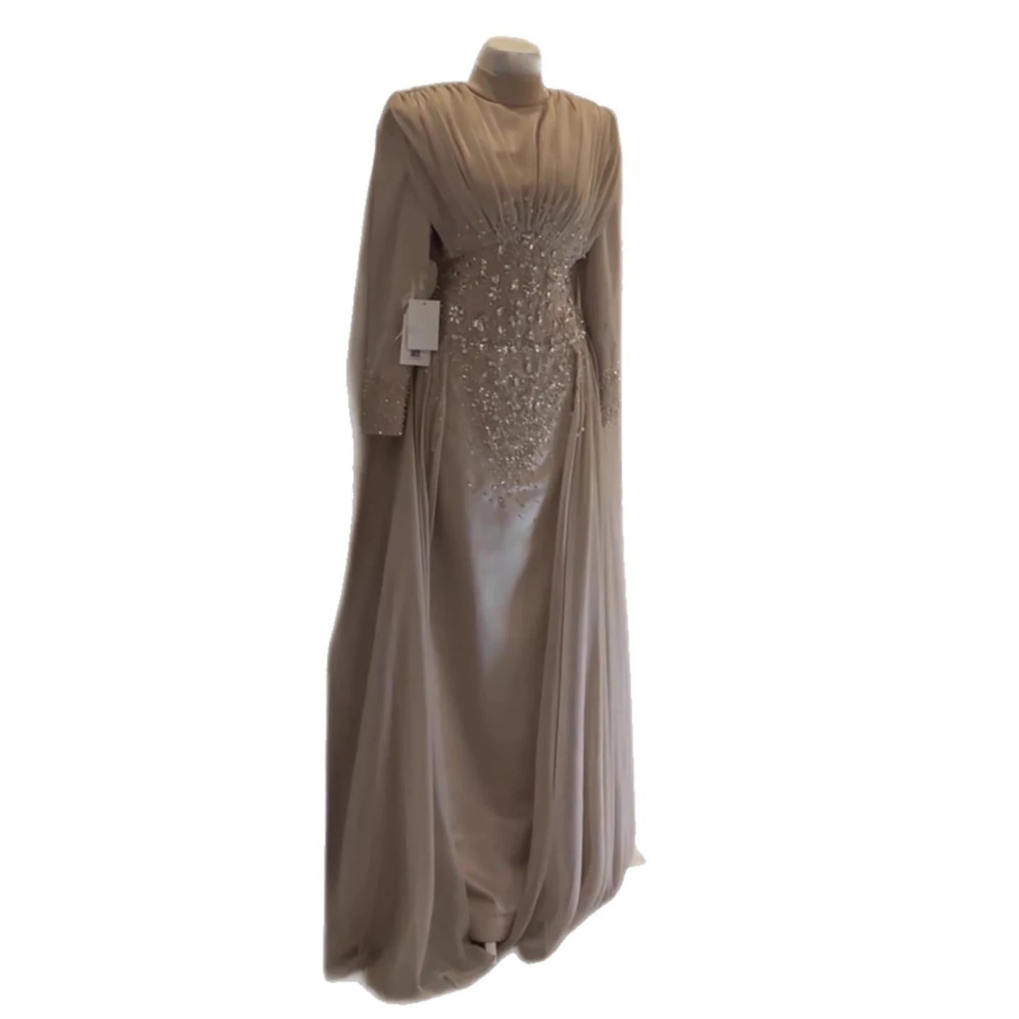 Luxury Caramel Crystal Beaded Mermaid Muslim Evening Dress LA73427