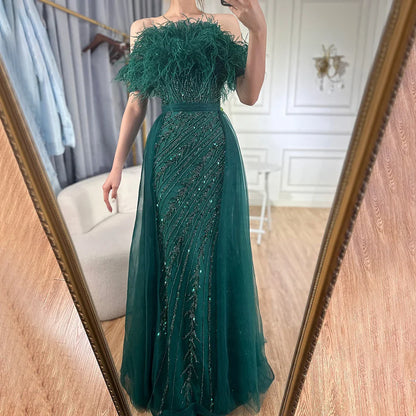 Luxury Dubai  Saudi Arabic Beaded Caramel Mermaid Elegant Evening Dresses Gowns with Overskirt for Formal Occasion LA71634A