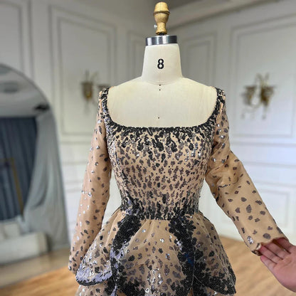 Luxury Black Nude Sequin Evening Dress with Long Sleeves LA72505B
