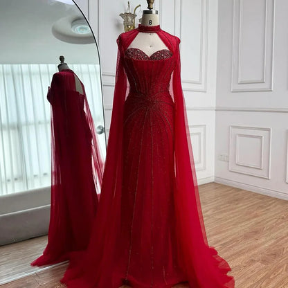 Nude Luxury Beaded Mermaid Evening Gown with Cape Sleeves LA72811A