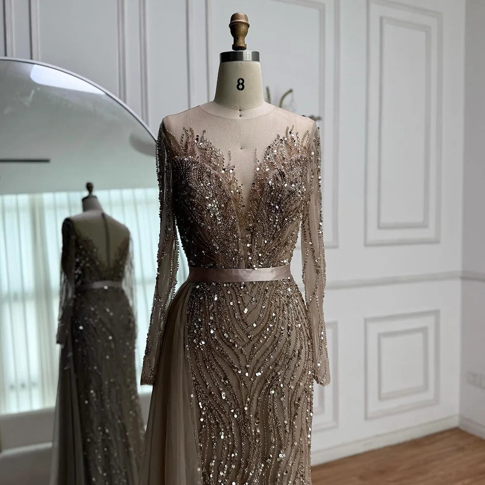 Luxury Purple Lace Beaded Mermaid Evening Dress with Skirt LA71752