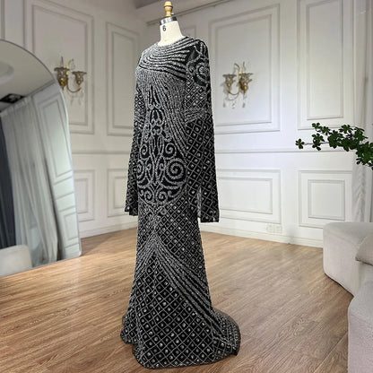 Luxury Flared Sleeves Caramel Beaded Mermaid Evening Dress LA72771