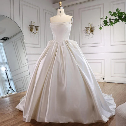 Elegant White Strapless Satin Ball Gown Wedding Dress HA2533